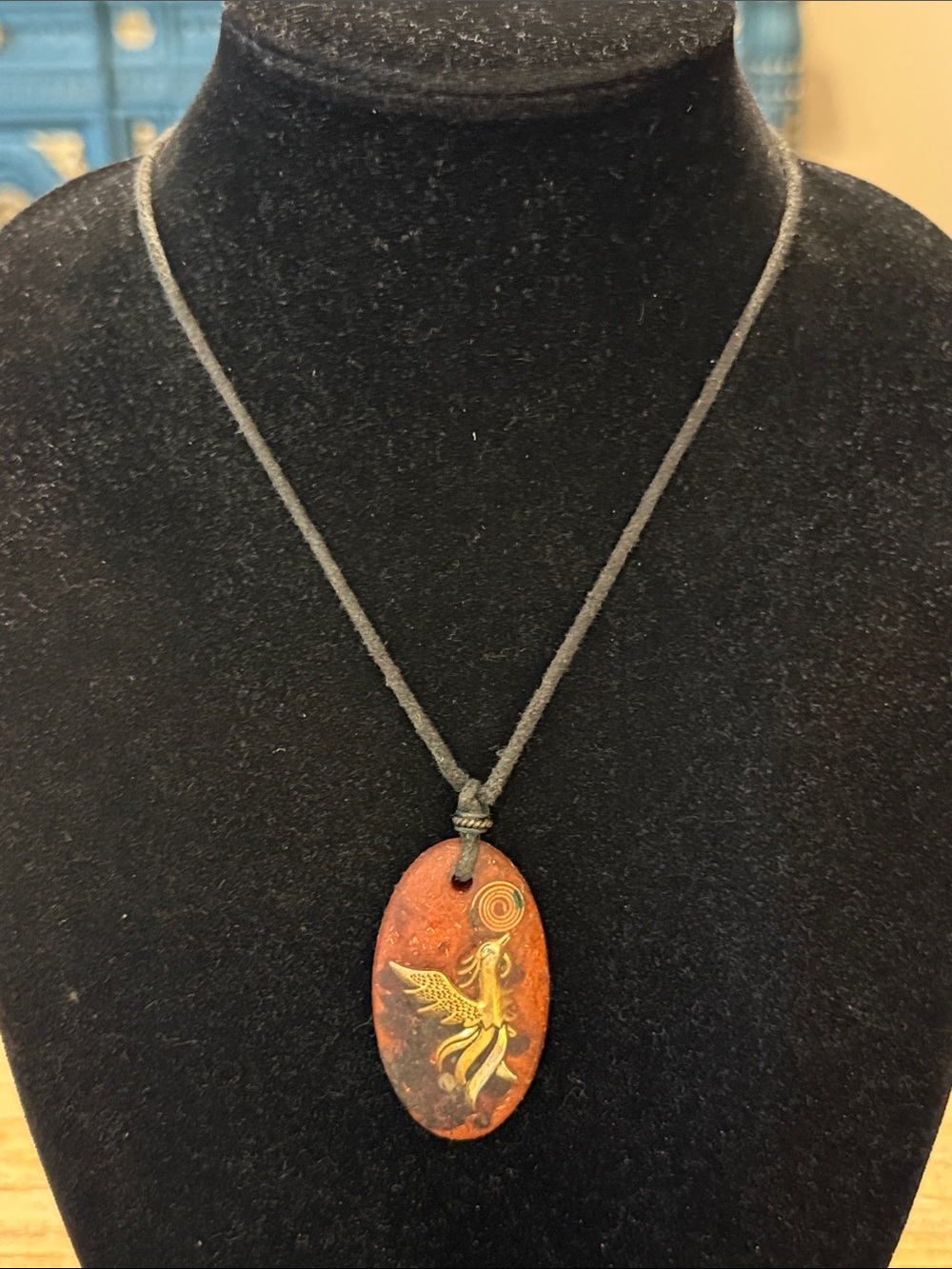 Vintage Black Rope Phoenix Rising Orgone Pendant Statement Necklace